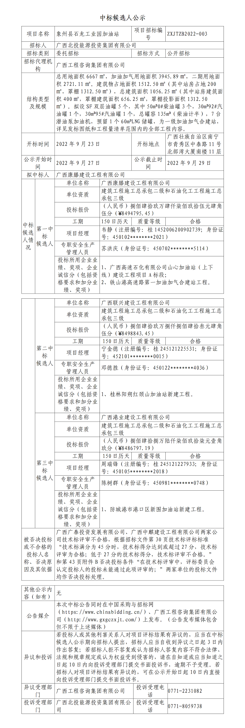 中標(biāo)候選人公示