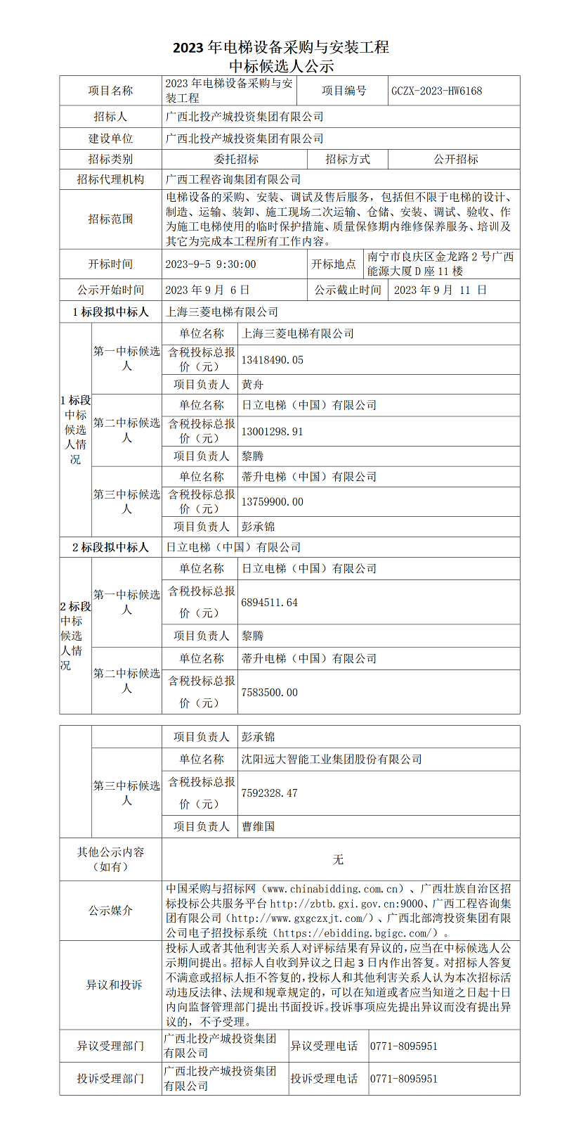 2023年電梯設備采購與安裝工程中標候選人公示